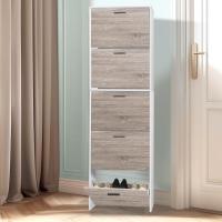 Mueble zapatero de 12 pares - Estantería de gran capacidad para vestíbulo o pasillo - (ancho) 60 x (profundidad) 24 x (alto) 80 cm - Madera clara blanca - details 130
