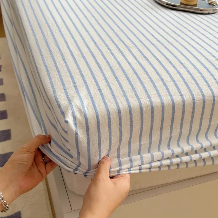 Bonenjoy-sábana bajera de algodón 100%, cubierta de cama de estilo a rayas, ropa de cama elástica, agradable para la piel, sin funda de almohada, 1 unidad - 1