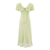 Vacaciones francesas con cuello en V, borde de volantes, vestido de manga corta con cintura y delgado, el vestido morado suave es versátil - details 11