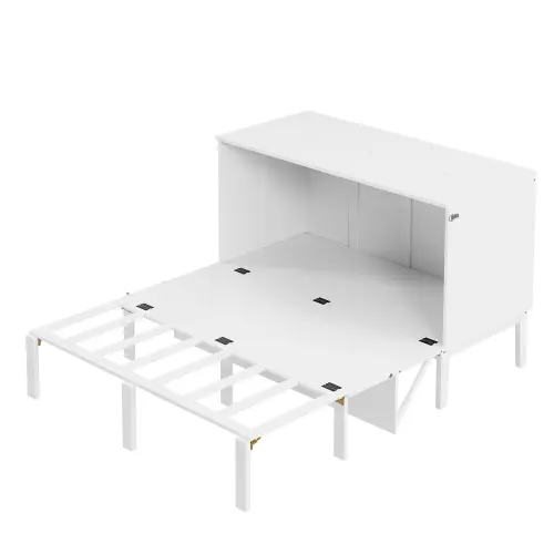 Cama de Armario Plegable de Pared 140x200 cm Marco con Escamas Blanco Para Jóvenes Sin Colchón - 1