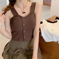 Tops cortos para mujer con almohadillas para sujetador, corsé de verano, chaleco con tirantes coreanos, camisola Sexy ajustada - details 3