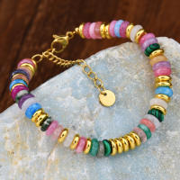 Pulsera de cuentas de piedras preciosas mezcladas de colores de piedra Natural, joyería hecha a mano para vacaciones de verano dulce y bonita para mujer bohemia - details 1