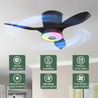 [1 año de garantía] TOMAX Nuevo ventilador inversor Luz Regulación de velocidad de tres velocidades Sala de estar y comedor simple y moderna Luz de ventilador de techo integrada Diseño silencioso Rgb Colorido Color que cambia Control remoto Modelo Ventas - details 1