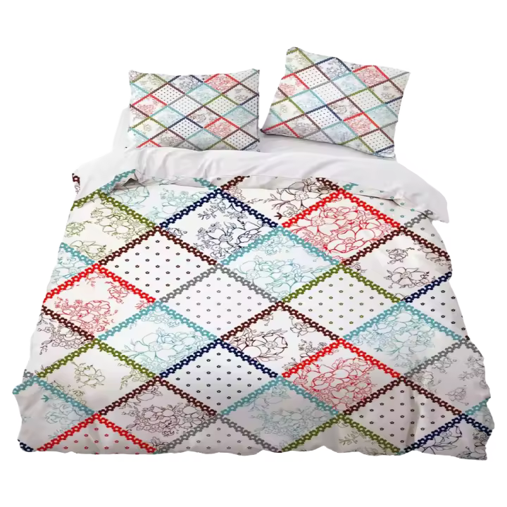 Juego de funda nórdica a rayas a cuadros, juego de cama de poliéster para niños, adolescentes, adultos, tamaño King, Queen, funda de edredón de tamaño completo, blanco y negro - 1