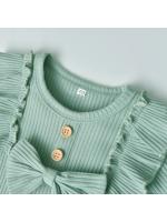 Conjunto de Ropa Informal para Niña Recién Nacida Mono de Manga Larga Tejido con Volantes, Pantalones Infantiles y Diadema, Trajes de Color Sólido, 3 uds - details 1