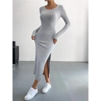 Estilo europeo y americano 2025 nuevo vestido largo de punto de cuello redondo de manga larga mujer - details 5