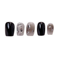 10PCS, uñas postizas de larga duración, uñas negras con estampado de estrellas, ultraflexibles, para ir de compras, viajar y citas - details 0