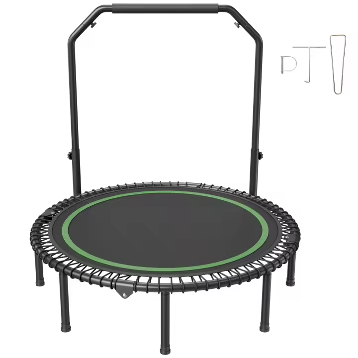 SucceBuy Mini trampolín plegable de 51 pulgadas, reboteador de fitness con carga máxima de 450 libras con mango de espuma ajustable de 4 niveles, estable y silencioso, para entrenamiento en interiores/jardín - 1