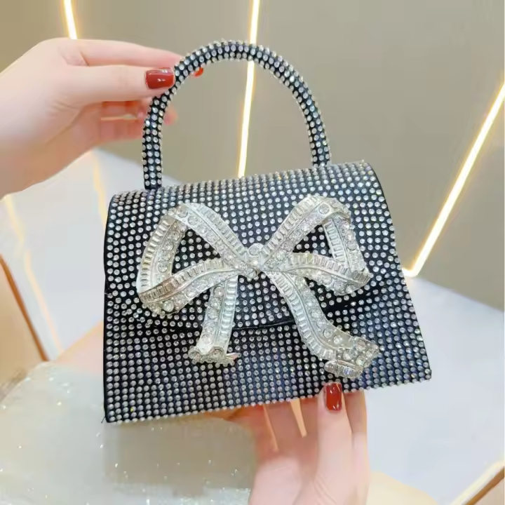 Nueva Moda Celebridad Banquete Bolsa de Agua Diamante Completo Diamante Cena Bolso de Seda Satén Hombro Crossbody - 1