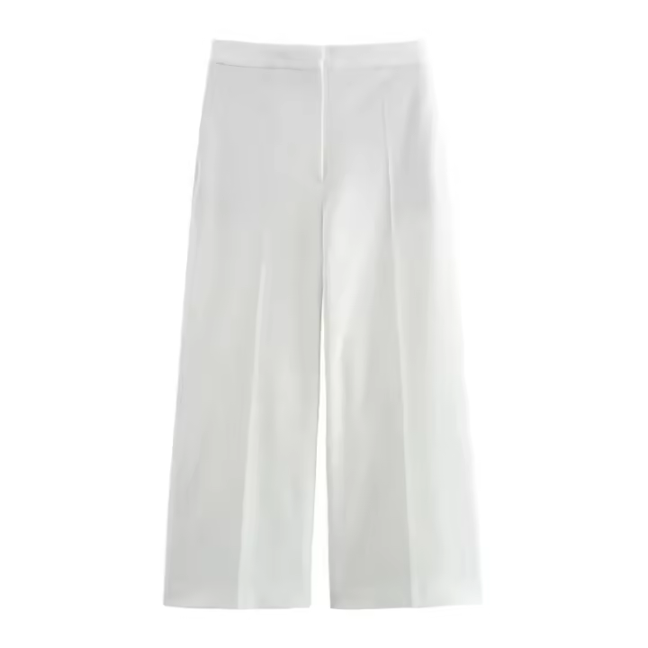 OUWU-Nueva llegada de pantalones largos blancos Wo, chaqueta corta sin mangas con solapa, Tops, pantalones de pierna ancha, conjuntos de 2 piezas, tres elegantes - 1