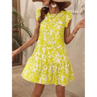 Vestido de verano para mujer con cuello redondo, manga con volantes y estampado de volantes - details 5