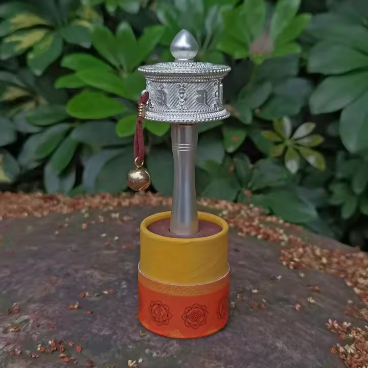 Rueda de oración tibetana Heag para aliviar el estrés y la ansiedad, diseño auténtico, perfecto para prácticas de meditación budista, aleación - 1