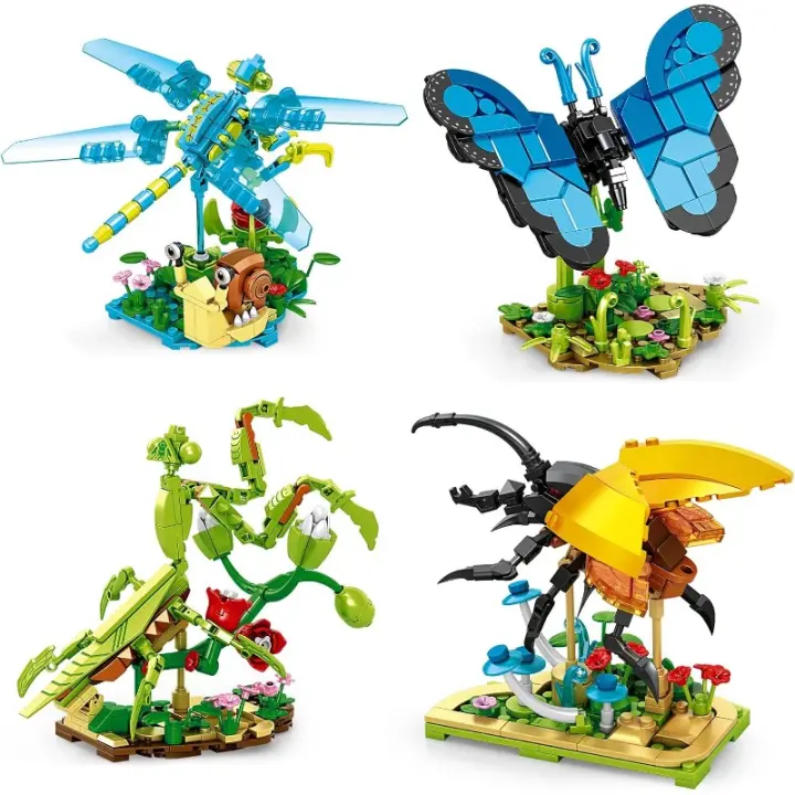 Conjunto de construcción de colección de insectos para niños y niñas adultos, juguetes creativos de insectos, flor, mariposa, mantis, escarabajo, Libélula, decoración natural, 815 piezas - 1