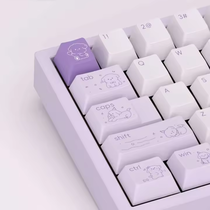 Juego de teclas con tema de Star Dogs, 143 teclas PBT, bonita gorra rosa púrpura personalizada, perfil de cereza, teclas para juegos para teclado Nical - 1