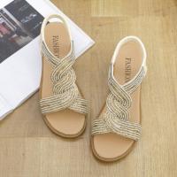 Estilo de suela suave al aire libre para mujer, novedad de verano, sandalias elásticas con diamantes de imitación - details 1