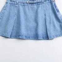 Mini s para Mujer Primavera 2025 Estilo Transfronterizo Moda Europea Americana con Cinturón Lavado Plisado Azul - details 3
