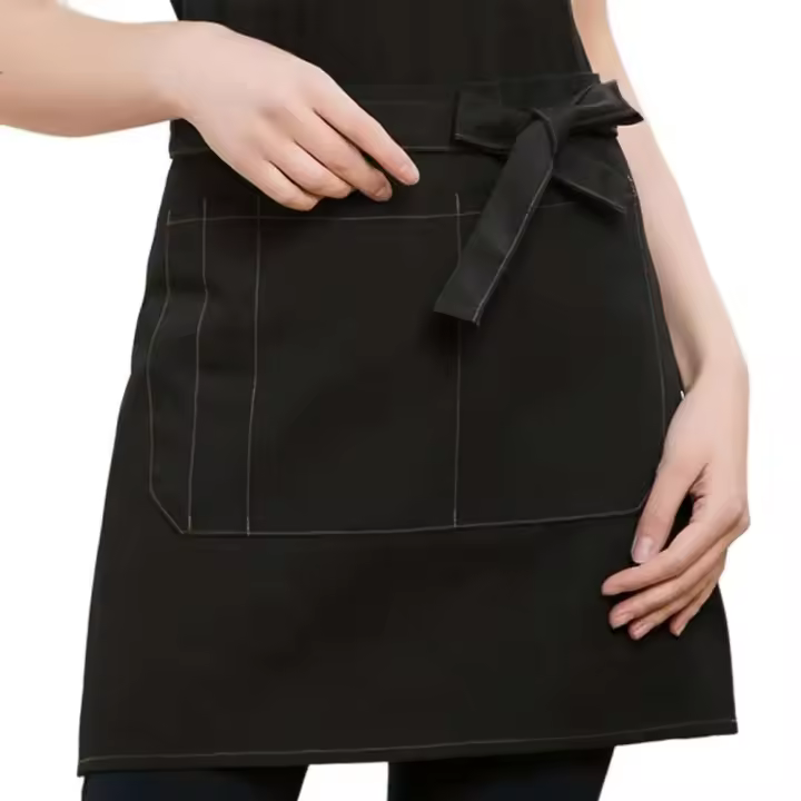Halpron impermeable unisex con bolsillo camarera chef cintura resistente restaurante café con cordones delantal corto - 1