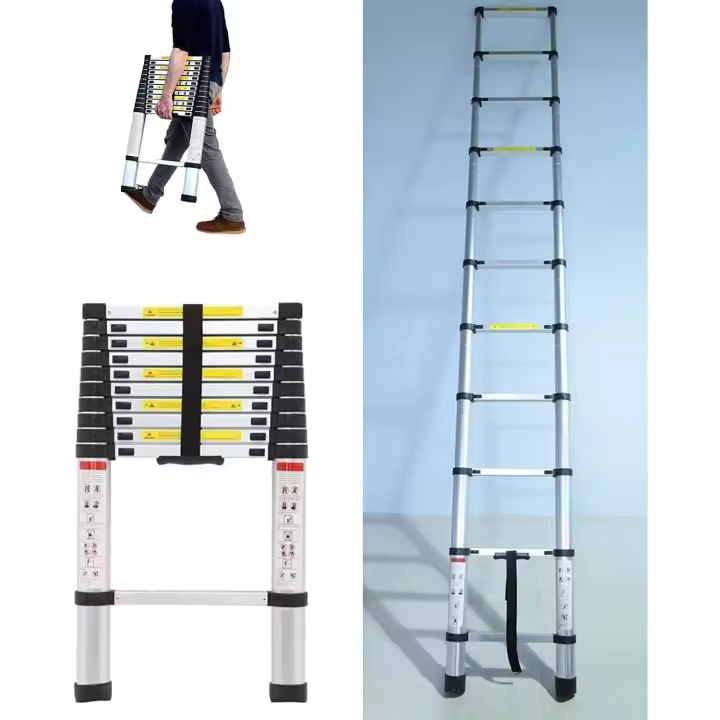 Escalera Telescópica Portátil de Aluminio 6,2m, 2 Ganchos, 15 Peldaños, Antideslizante, Multiusos, Carga de 150kg - 1