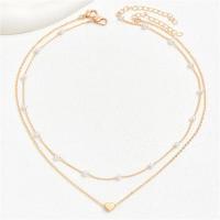 Gargantilla de perlas sencilla para mujer, cadena de doble capa a la moda, colgante de corazón de amor pequeño, collar, regalo de joyería al por mayor - details 7