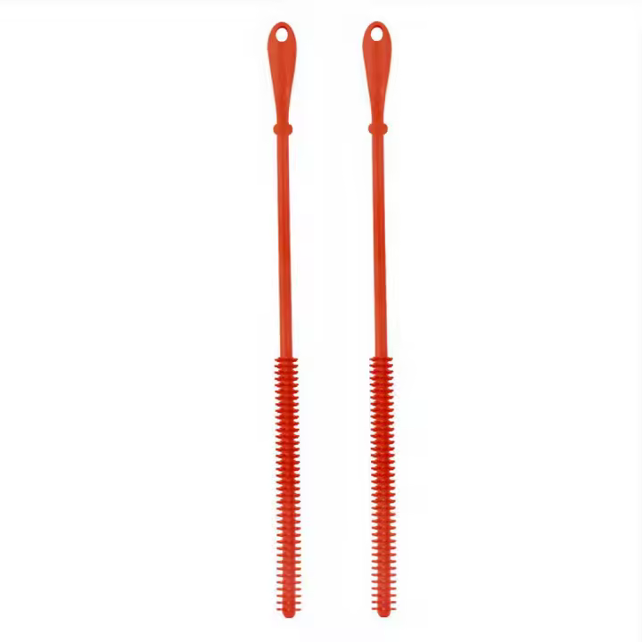 2 uds cepillos de paja de silicona duraderos de 6/8mm cepillo de limpieza de tubos suave y flexible cepillo para chupete reutilizable Extra largo para cocina - 1
