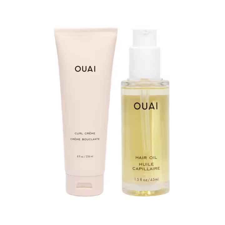 Paquete OUAI de productos de peinado para controlar el encrespamiento que incluye crema para rizos (8 + aceite (1,5 oz) - Juego de cuidado del cabello de 2 piezas - 1