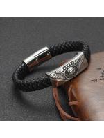 Pulsera De Acero Inoxidable Para Hombres Con Cordón De Cuero Tejido a Mano Joyería Masculina Regalos Estilo Europeo Y Americano - details 7