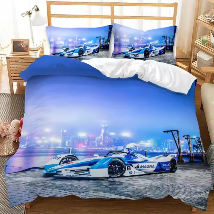 Juego de Ropa de Cama de Deportes Extremos de Coche de Carreras Tamaño Rey, Ropa de Cama para Niños y Adultos, Funda de Edredón, Funda de Almohada - 1