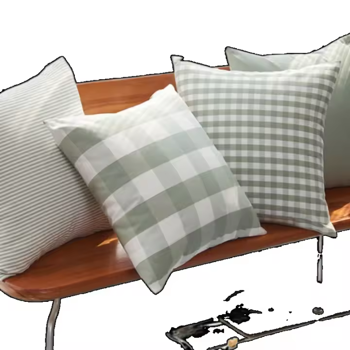 Funda de almohada de algodón para decoración del hogar, funda de almohada a rayas de 45x45cm, funda de cojín de estilo verde de verano para salón/oficina - 1