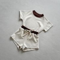 Conjunto de manga corta de color sólido para niños, conjunto de dos piezas de pantalones cortos de algodón sueltos para bebés - details 3
