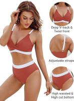 Traje de baño de dos piezas con bloques de color para mujer Bikini sexy con control de barriga y cintura - details 7