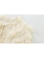 Camisa De Manga Larga Para Mujer Blanco Volante Translúcido Cuello Redondo Con Cordón Casual Otoño 2024 Polyester Blend - details 5
