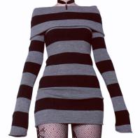 Vestido de punto largo para mujer con estampado de leopardo multicolor otoñal, de lana, con rayas verticales onduladas efecto agua. - details 5