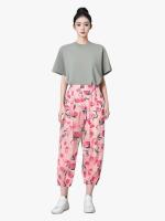Pantalones tipo linterna para dormir de pierna ancha informales de verano versátiles sueltos a la moda para mujer, pantalones de Color melocotón - details 0