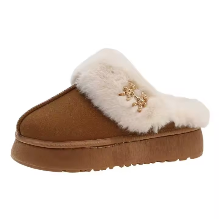 Nuevos zuecos de madera para mujer de alta calidad con un aumento de altura de 6 centímetros, lujoso diseño de moda de piel, invierno antideslizante - 1