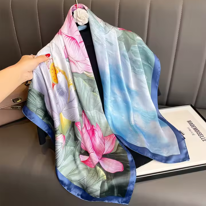 Bufanda cuadrada de seda con estampado de moda de 90CM para mujer, diadema de diseño, pañuelo para mujer, Hijab, chal, Foulard Echarpe para la cabeza - 1