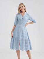 Marwin-Vestido de algodón con agujeros para mujer, Vestido informal de cintura alta con volantes y cuello en V, con volantes - details 9