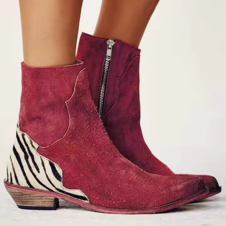 Nuevas botas cortas con cremallera lateral de tacón bajo grueso y puntiagudo de gran tamaño - 1