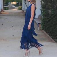 BUNO-Vestidos asimétricos con flecos en los hombros, moda entre las mujeres,Vestido de fiesta de cóctel de primavera y verano, elegante vestido de noche con borlas y flecos para mujer, largo de un hombro para fiesta de cóctel - details 6