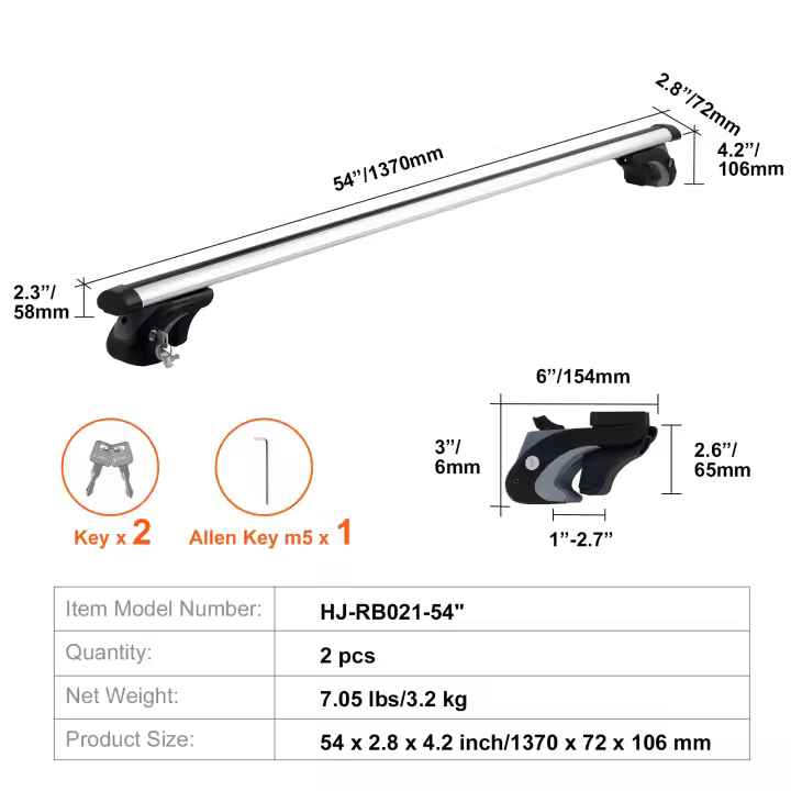 SucceBuy Barras transversales para portaequipajes, barras transversales de aluminio, riel lateral elevado con espacio, ajustable con cerraduras para SUV, sedanes y furgonetas - 1