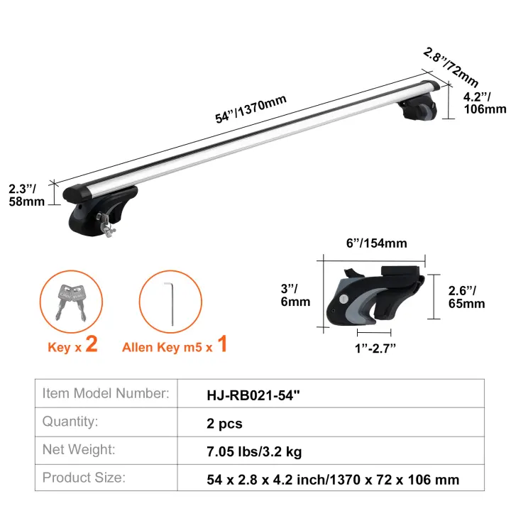 SucceBuy Barras transversales para portaequipajes, barras transversales de aluminio, riel lateral elevado con espacio, ajustable con cerraduras para SUV, sedanes y furgonetas - 1
