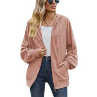 Otoño e Invierno nueva chaqueta de mujer suéter con capucha suelta de manga larga con bolsillo de Color sólido - details 7