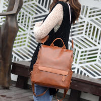 Mochila Retro de cuero PU para mujer, bolso de hombro portátil con cremallera antirrobo para viajes al aire libre - details 4