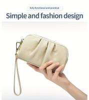 Bolso de Mano de Cuero Genuino de Doble Capa Cartera con Cremallera y Correa Desmontable - details 2