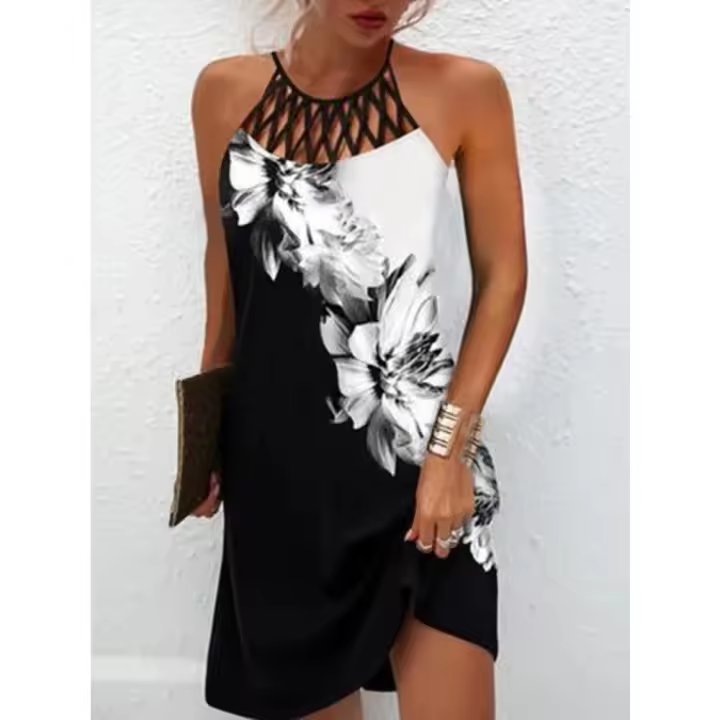 Vestido casual sin mangas con cinturón de malla y estampado étnico para mujer, nueva temporada primavera-verano 2025 - 1