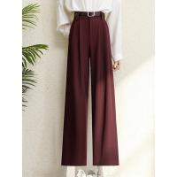 Shoufeistore Primavera 2025 Nuevos Trajes Color Borgoña Pantalones Para Mujer Oficina Señora Elegante Cintura Alta Pierna Ancha Pantalones De Moda Con Bolsillos Negro Gris - details 3