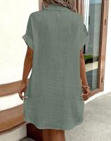 Minivestido Vintage liso para mujer, moda de verano con cuello en V, manga tres cuartos, vestido de lino y algodón, Vestidos informales para vacaciones - details 9