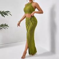2025 nueva ropa de mujer, traje de mujer, chaleco + falda larga, slim, cadera, giro, verde - details 1