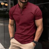 Polo de manga corta para hombre, camiseta informal de talla grande Henley con cuello, color beige, rojo, verde, 2xl - details 6