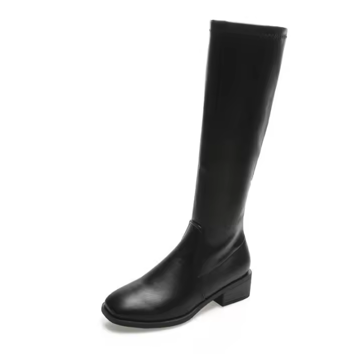 Botas Altas para Mujer Diseño Cuadrado Cuero Resistente a la Desgaste Cremallera Lateral - 1