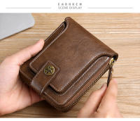 Cartera pequeña Vintage para hombre, monedero corto de cuero PU, Color sólido, con cierre y cremallera - details 13